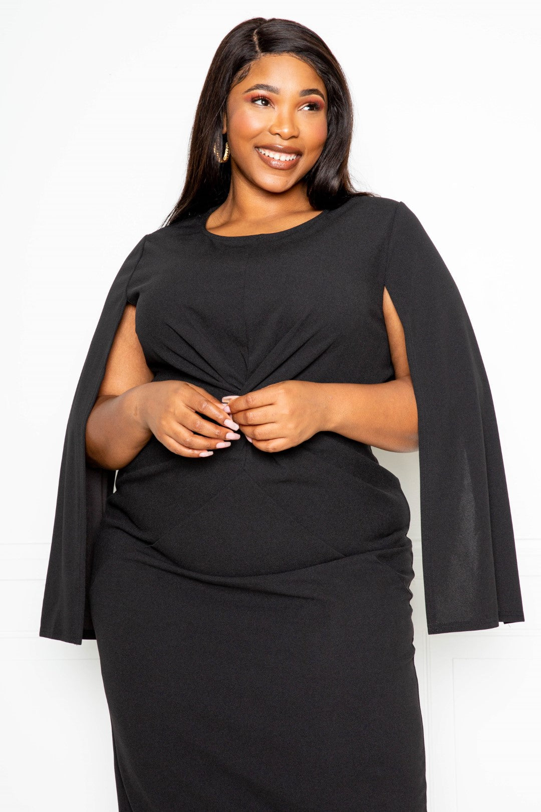 Caped Beautifully Plus Size Dress (Black)