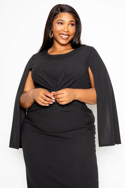 Caped Beautifully Plus Size Dress (Black)