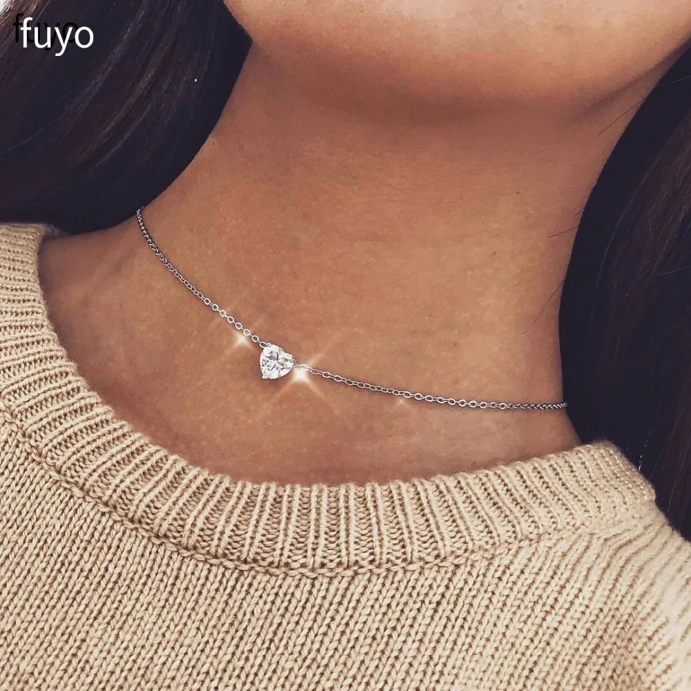 Bohemian Moon Star Crystal Heart Choker Necklace for Women Necklace Pendant on Neck Chocker Necklace Jewelry