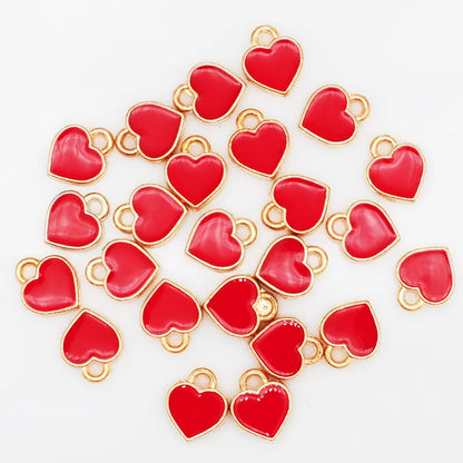 50pcs/Lot Fashion Small Heart Shape Enamel Charms 7*8mm Gold Color Tone Oil Drop DIY Bracelet Floating Charms