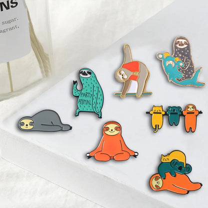 Funny Sloth Series Badges Brooches Cute Nickname Flash Denim Enamel Lapel Pins for Kids Fans Friends Jewelry