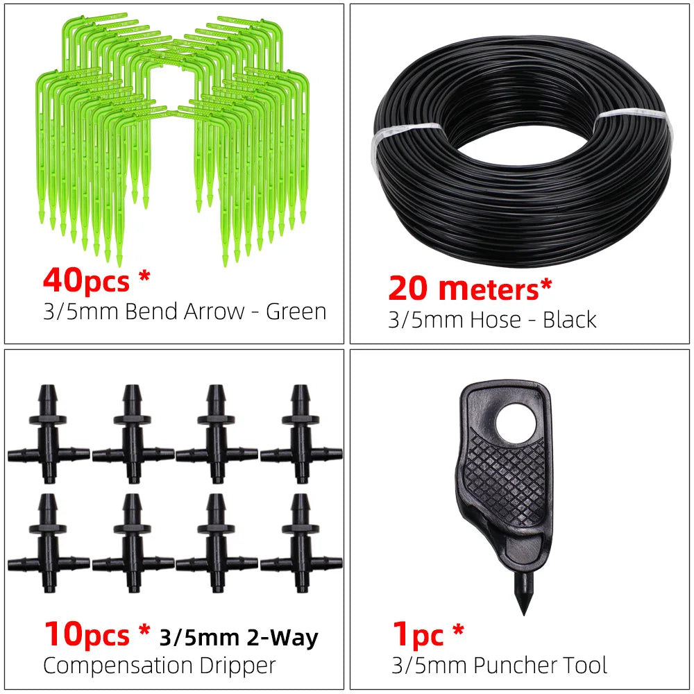 MUCIAKIE Garden Drip Irrigation Kit Micro Watering Elbow Drippers System for Greenhouse Pot Plants 1/8'' 3/5mm Hose Set 2/4 Ways