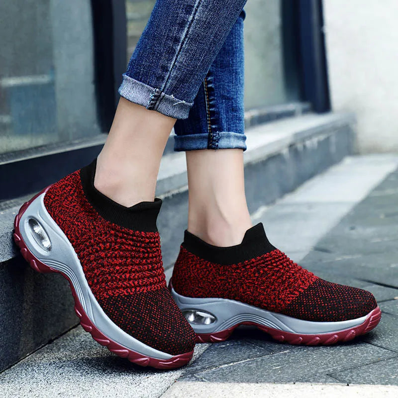 Womens Flats Slip on Shoes for Women Sock Sneakers Platform 2021 Comfortable Soft Ladies Spring Buty Damskie Sepatu Wanita Black