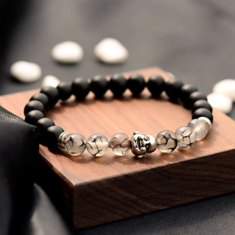 Buddhism Yoga Balance Bracelet Men Bileklik Black Matte Natural Stone Beads Bracelet for Women Braclet Jewelry AB216