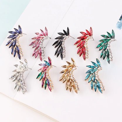 LUBOV Shining Rhinestone Wings Stud Earrings Acrylic Crystal Stone Women Piercing Earrings Trendy Wedding Jewelry Christmas