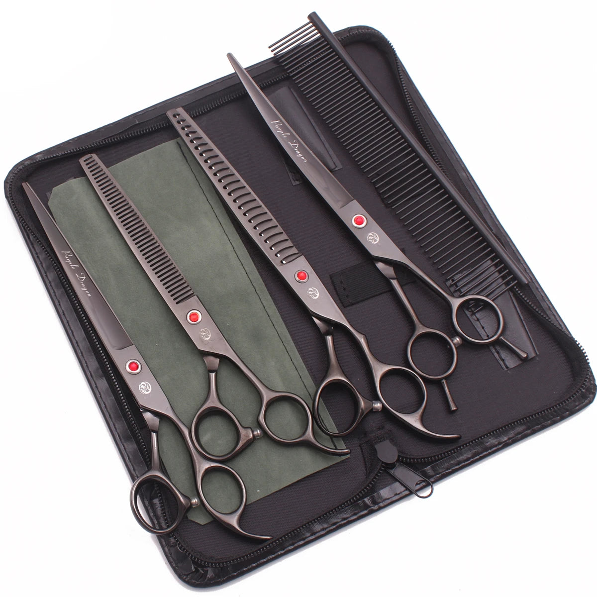 Purple Dragon 8" Stainless Dog Scissors Kit Straight Shears Thinning Shears Curved Shears Pet Scissors Grooming Scissors Z3005