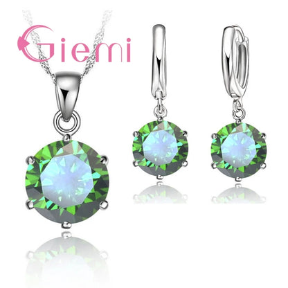 925 Sterling Silver Necklace Women Holiday Wedding Jewelry 6 Claw Cubic Zircon Pendant Engagement