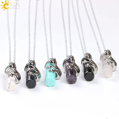 CSJA Pink Quartz Gem Power Statement Necklace Male Female Jewelry Natural Gem Stone Pendant Lovely Frog Jewellery E184