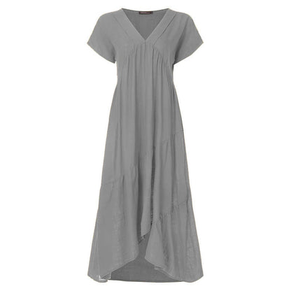 Bohemian Summer Womens Sundress ZANZEA Fashion v Neck Midi Vestidos Female Solid Ruffle Dresses Asymmetrical Robe