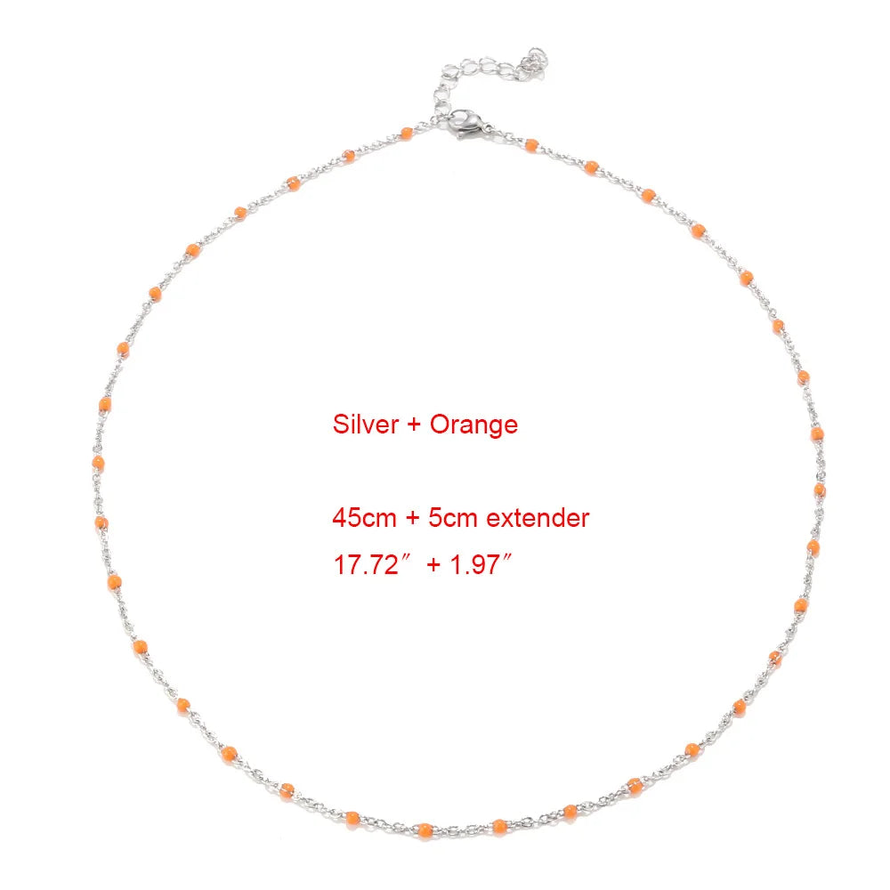 1pcs Stainless Steel Gold/Silver Color Choker Necklace Enamel Satellite Beaded Cable Ball Chain Choker Womens Necklaces