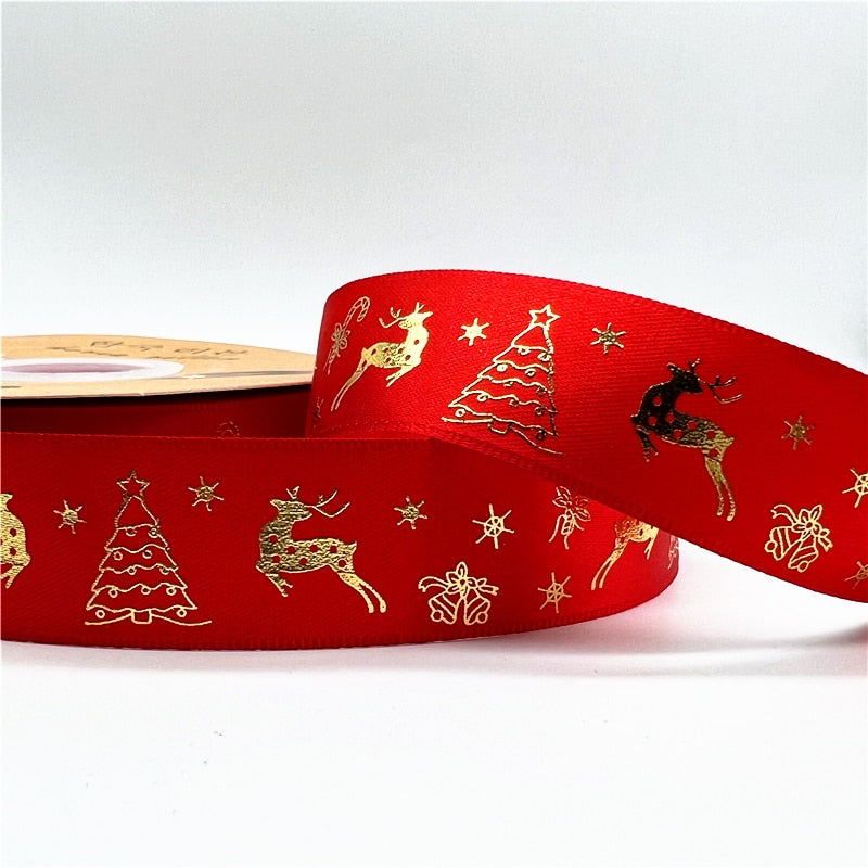 5yards 1inch 25mm Christmas Ribbon Printed Christmas Polyester Ribbon for Handmade Design Christmas Decoration