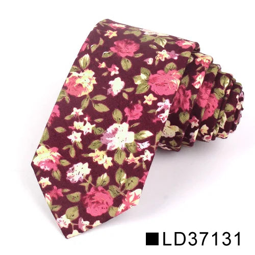 New Floral Tie for Men Women Skinny Cotton Neck Tie for Wedding Casual Mens Neckties Classic Suits Flower Print Neck Ties Cravat