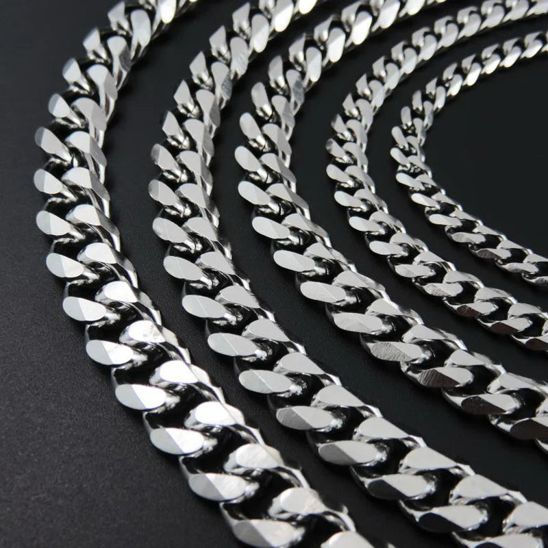 12mm 18'' - 36'' Inches Customize Length Mens High Quality Stainless Steel Necklace Curb Cuban Link Chain Fashion Jewerly