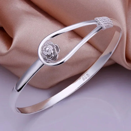 925 Silver Color Exquisite Luxury Gorgeous Fashion Wedding Women Lady Bracelet Bangle Charm Stamped  Nice Birthday