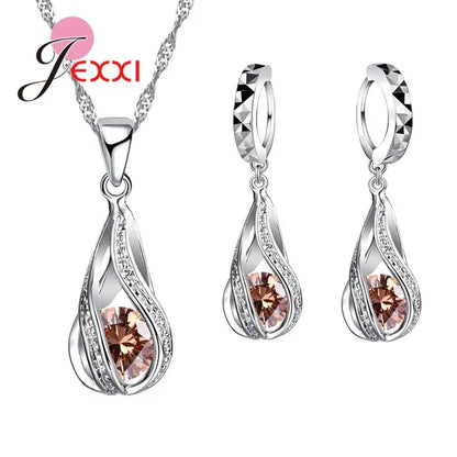 New Water Drop CZ Jewelry Sets 925 Sterling Silver Needle Necklace&Earrings Wedding Jewelry for Women Wedding Party Sets