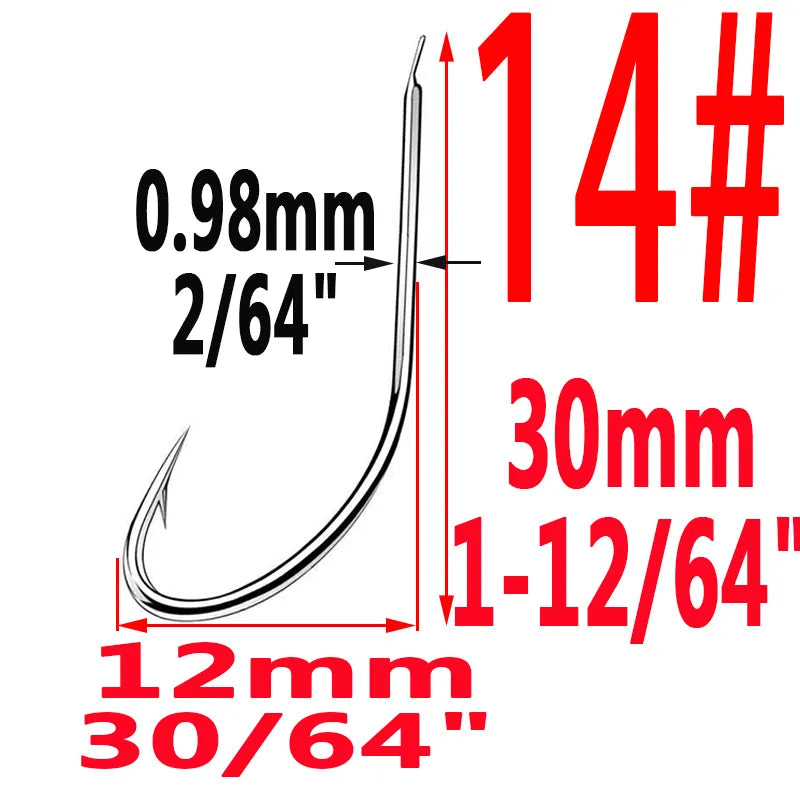100pcs/Bag Iseama Circle Carp Eyed Fishing Hook Size 1# to 14# Ring Eye Japan High-Carbon Steel Fish Hook
