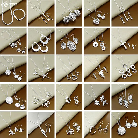 New Trendy 925 Sterling Silver Jewelry Sets Simple Insect Moon Round Ball Necklace Earrings Sets for Woman