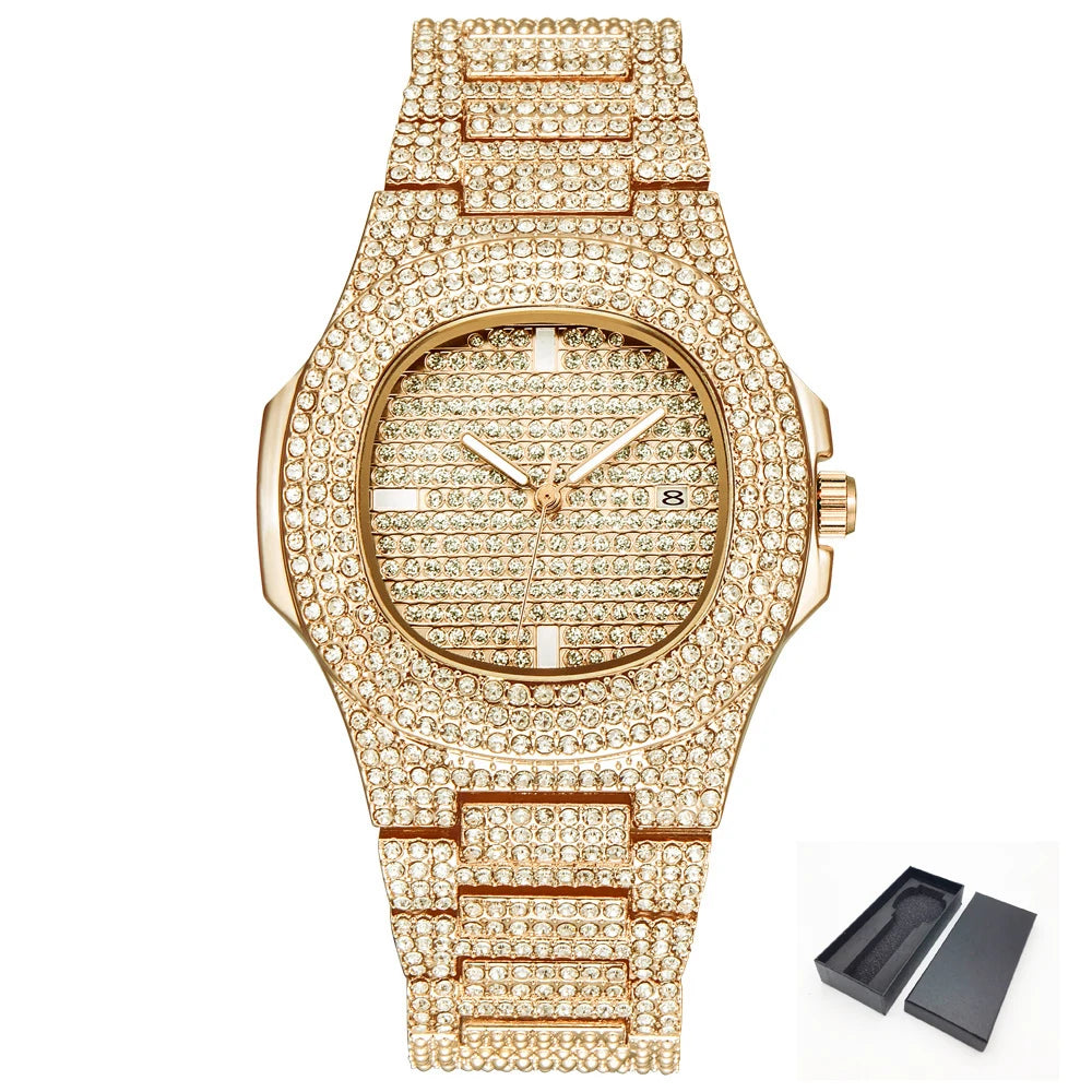 New 2021 ICE Out Role Hip Hop Watch Diamond Watch Men Silver Steel Mens Quartz Watches Waterproof Relogio Masculino
