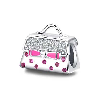 BISAER 925 Sterling Silver Blue Travel Suitcase Charm Pink Car Pendant Family House Home Beads Fit Women Bracelet DIY Jewelry