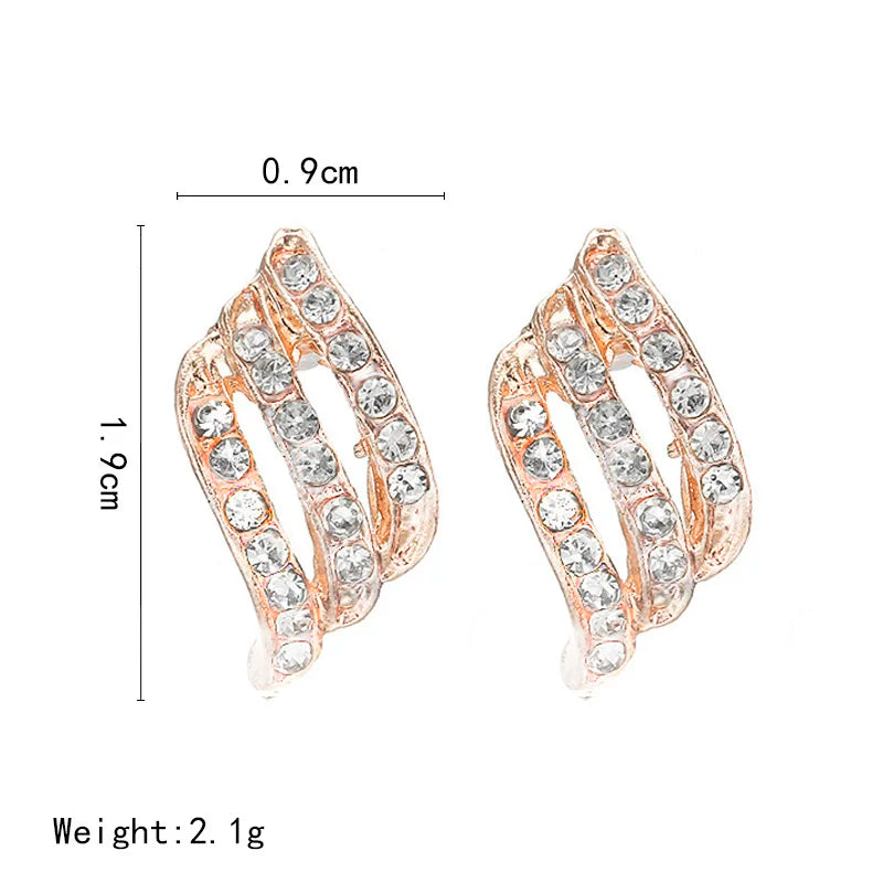 Fashion Gold Color Korean Style Simple Crystal Stud Earrings for Women Wedding Jewerly Bridal Engagement Earrings Female