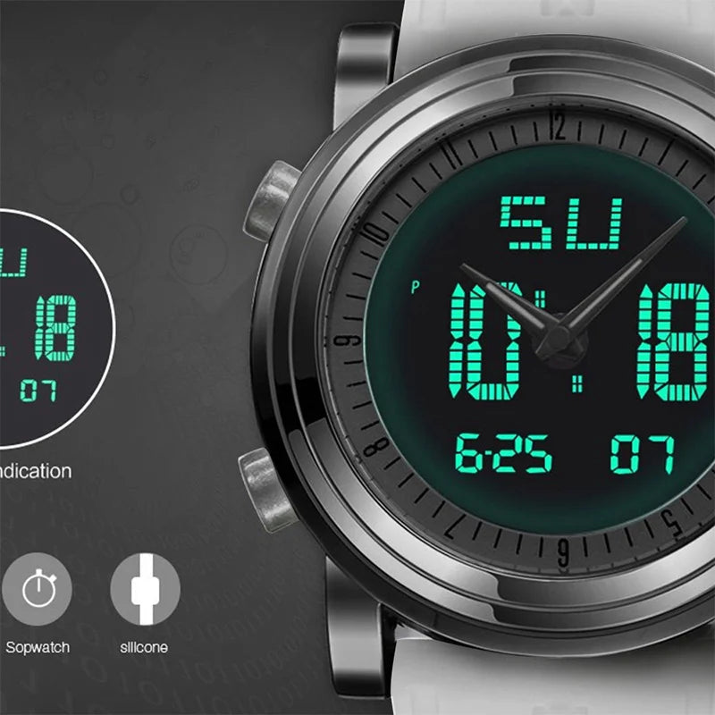 New SINOBI Brand Sports Chronograph Men's Wrist Watches Digital Quartz Double Movement Waterproof Diving Watchband Males Clock
