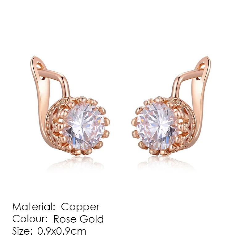 ZHOUYANG Stud Earrings for Women Classic Six Claw Clear AAA+Cubic Zirconia Rose Gold Color Fashion Jewelry for Girls KAE094