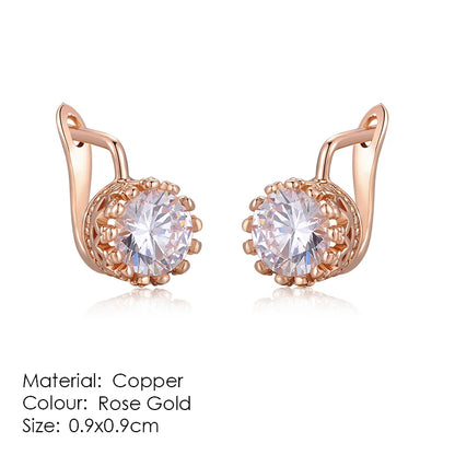 ZHOUYANG Stud Earrings for Women Classic Six Claw Clear AAA+Cubic Zirconia Rose Gold Color Fashion Jewelry for Girls KAE094