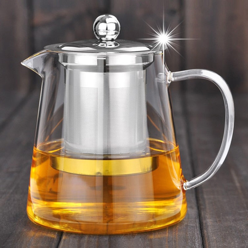 5Sizes Good Clear Borosilicate Glass Teapot With 304 Stainless Steel Infuser Strainer Heat Coffee Tea Pot Tool Kettle Set