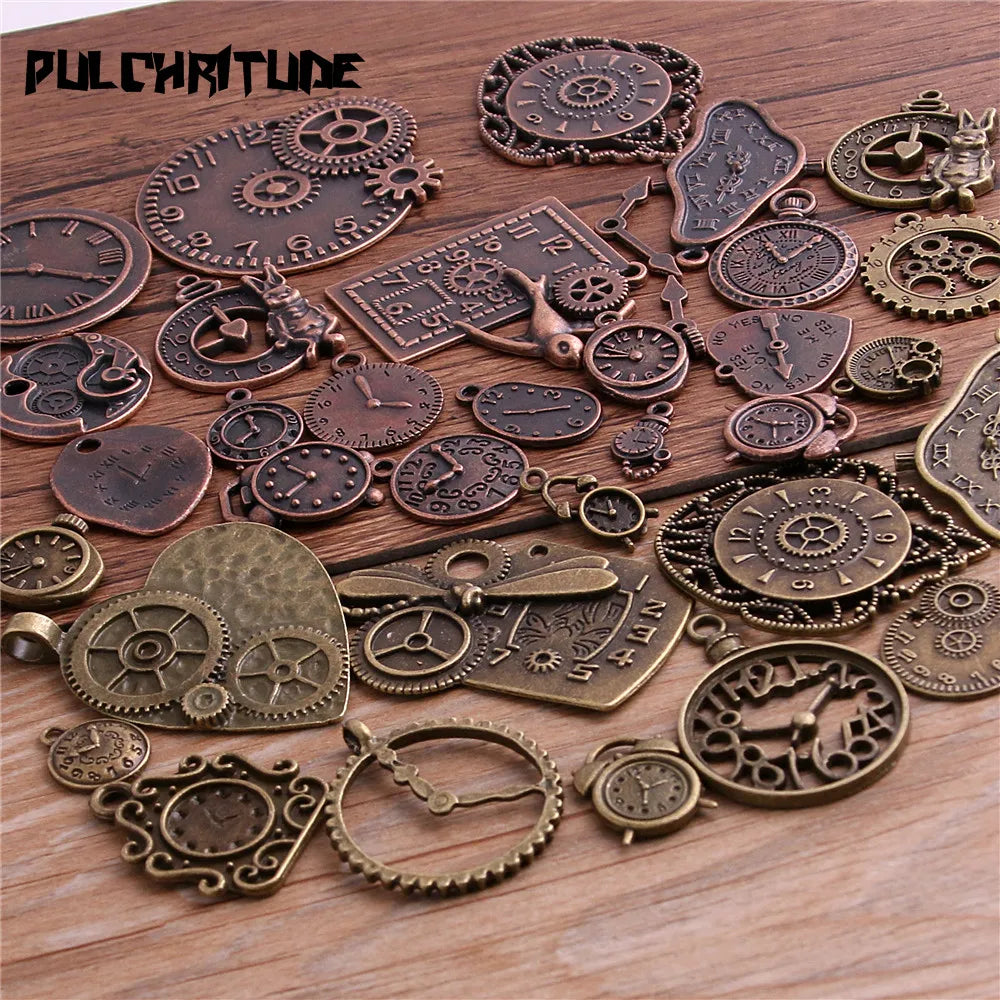 10pcs Vintage Metal Zinc Alloy Mixed Two Clock Pendant Charms Steampunk Clock Charms for Diy Jewelry Making