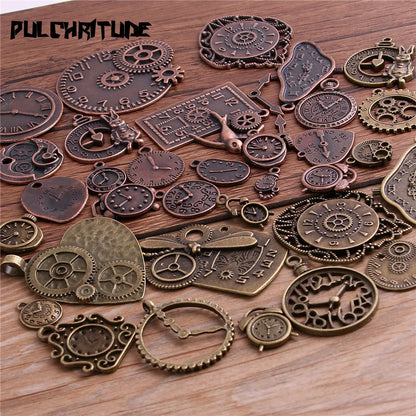 10pcs Vintage Metal Zinc Alloy Mixed Two Clock Pendant Charms Steampunk Clock Charms for Diy Jewelry Making