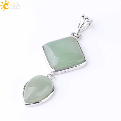 CSJA Natural Stones Pendant Crystal Square Water Drop Quartz Lapis  Lazuli Geometric Pendants for Necklaces Women Jewelry F814