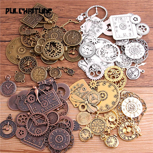 10pcs Vintage Metal Zinc Alloy Mixed Four Clock Pendant Charms Steampunk Clock Charms for Diy Jewelry Making