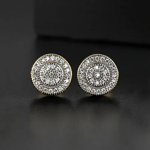 LUOTEEMI Elegant Small Hip Hop Round Stud Earrings for Women Korean Style AAA Black/White Cubic Zircon Fashion Jewelry for Men