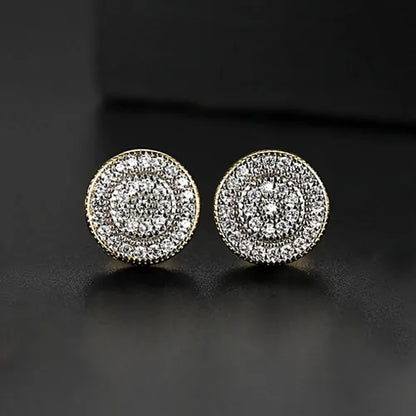 LUOTEEMI Elegant Small Hip Hop Round Stud Earrings for Women Korean Style AAA Black/White Cubic Zircon Fashion Jewelry for Men