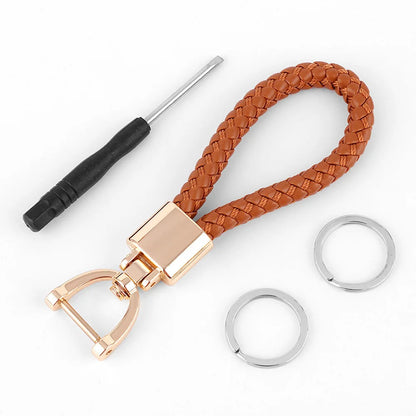 High-Grade Keychain for Men Women Rotatable Key Chain Luxury Hand Woven Leather Horseshoe Buckle Car Key Ring Holder Accessories