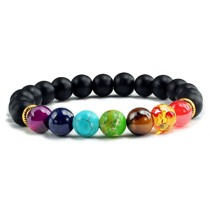 Natural Stone Tiger Eye 7 Chakra Bracelets & Bangles Yoga Balance Beads Buddha Prayer Elastic Bracelet Men Pulseira Masculina