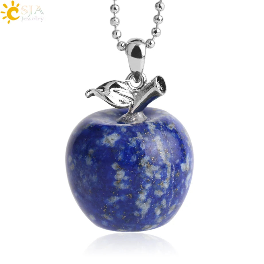 CSJA Apple Natural Stone Pendant Crystal Amethysts Pendants Rose Pink Quartz Necklaces Jewelry for Female Women Chrismtas G046
