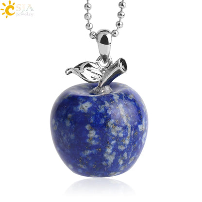 CSJA Apple Natural Stone Pendant Crystal Amethysts Pendants Rose Pink Quartz Necklaces Jewelry for Female Women Chrismtas G046