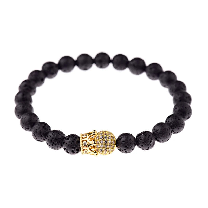 DOUVEI Round Black CZ Zircon Pave Lava Weaving Bracelet Men Beads Weaving Bracelet Homme Adjustable ABL005