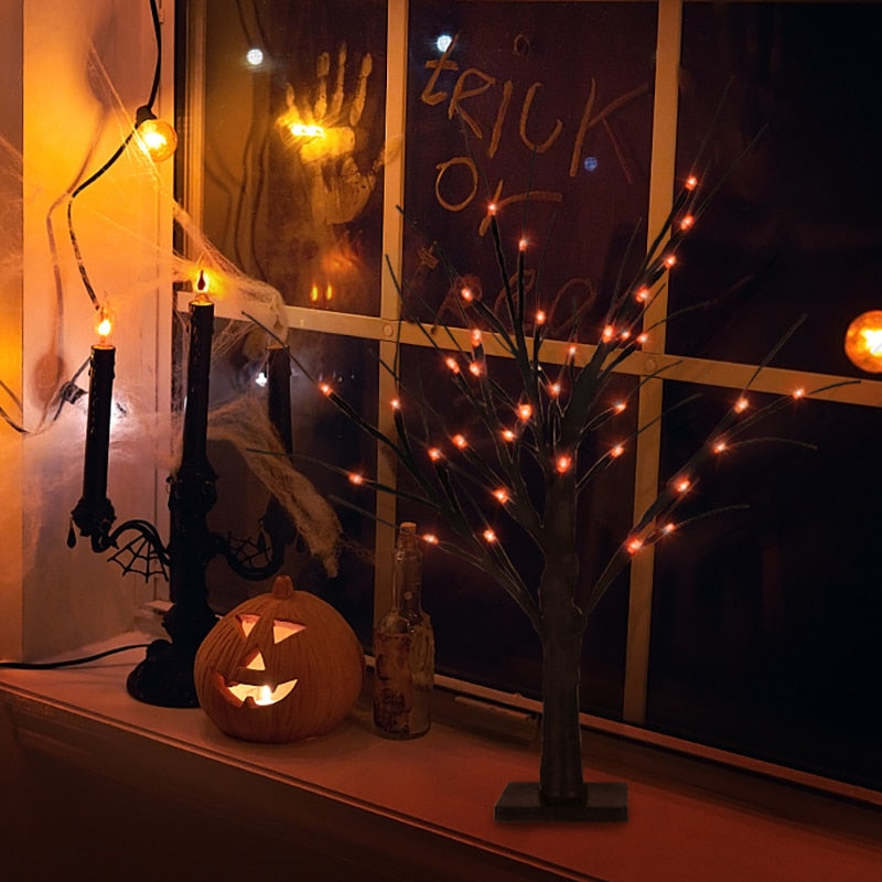 Halloween Decor LED Birch Tree Light Halloween Party Hanging Ornaments Tree Decorations for Home Table Kids Christmas Lamp