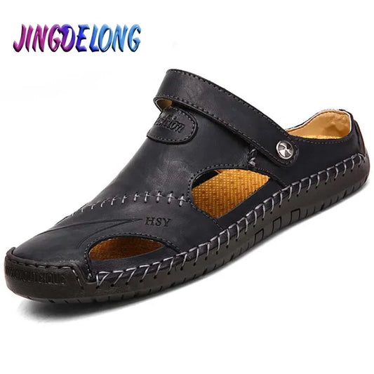 Summer Men's Sandals Leather Sandals Slides Breathable Rome Male Outdoor Beach Slippers Soft Men Beach Sandals