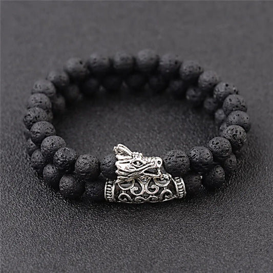 DUOVEI 2 Pcs/Set Natural Stone Beads Men's Dragon Bracelet Set Lava Stone Beaded Bracelets for Women Bileklik Pulseras Hombre