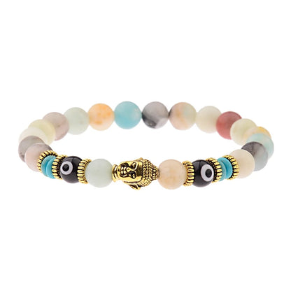 Charm Buddha&Evil Eye Bracelet Women 8mm Elastic Round Bright Black Stone Chakra Bracelets Men Erkek Bileklik Homme