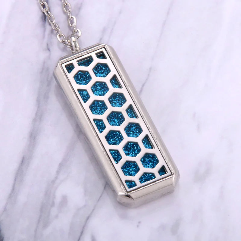 Square Stainless Steel Magnetic Aromatherapy Diffuser Necklace Jewelry Perfume Locket Pendant Essential Oil Locket Necklace