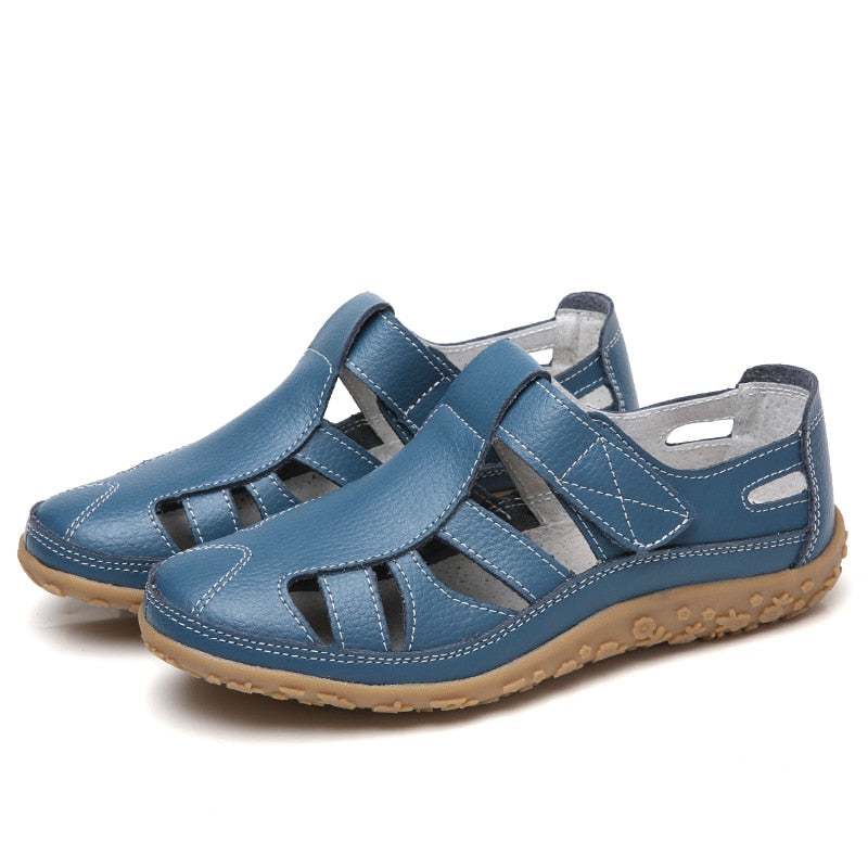 Split Leather Flat Sandals Women Fashion Summer Shoes Anti-Slip Soft Sole Ladies Gladiator Sandal Breathable Sandalias SH031502