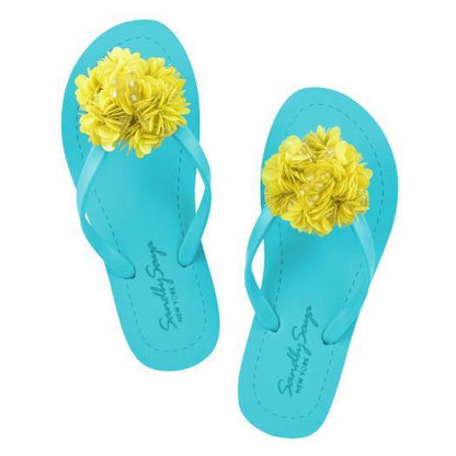 Noho Yellow Flower - Embroidered Flat Flip Flops Sandal