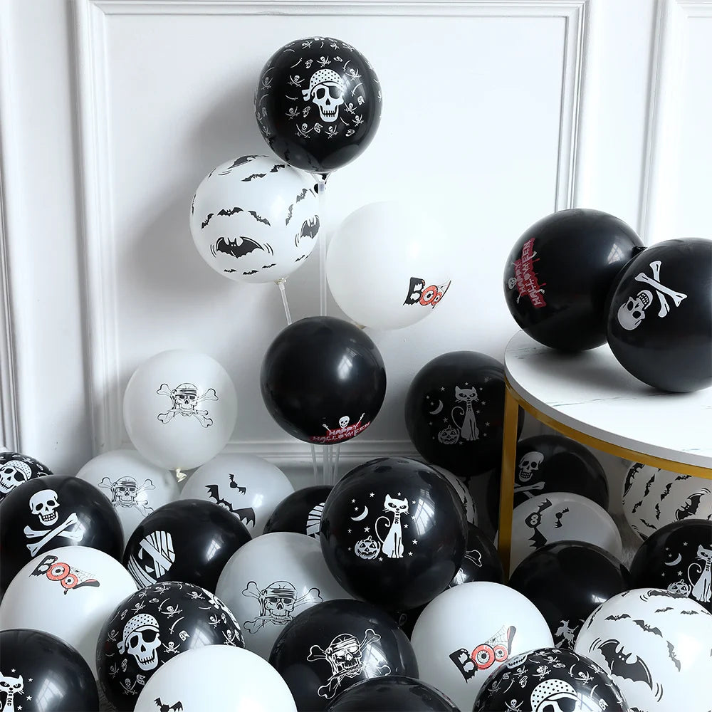 10pcs Halloween Pumpkin Latex Balloons Skeleton Bat Black Cat Ghost Helium Balloon Halloween Party Home Decoration Kids Toys