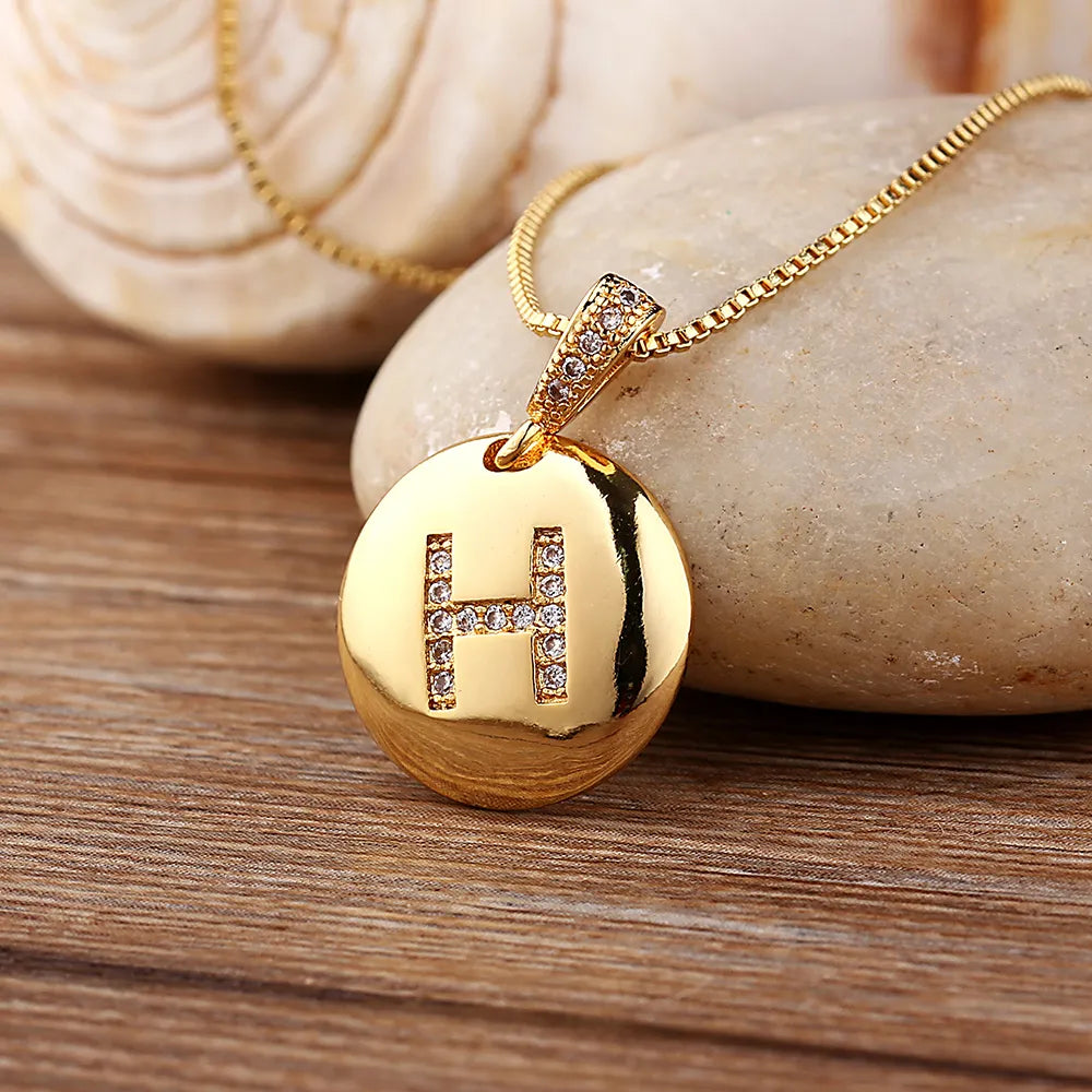 Nidin Women Girls Initial Letter Necklace 26 A-Z Charm Neck Pendants Copper CZ Jewelry Personal