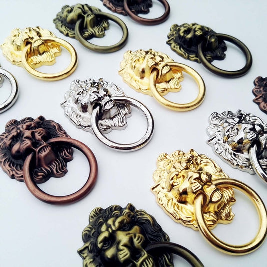Vintage Decorative Metal Lion Head Furniture Door Cabinet Dresser Drawer Pull Handle Knob O Ring 5 Length Screw Can Be Choose