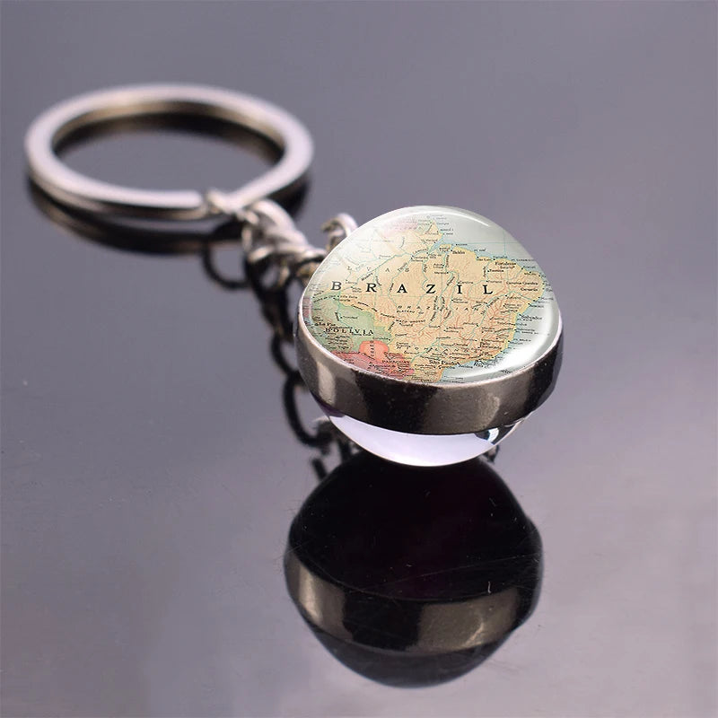Vintage World Map Keychain Globe Earth Pendant Key Chain Americas Europe Australia Map Keychain Keyfob Christmas